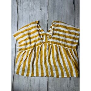 World Market‎ Striped Babydoll Top Women OS Yellow Boho Cottagecore Minimalist